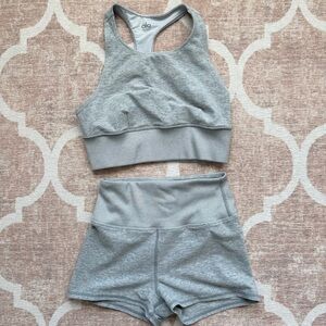 Alo Yoga Gray Sports Bra and Shorts Set Small S